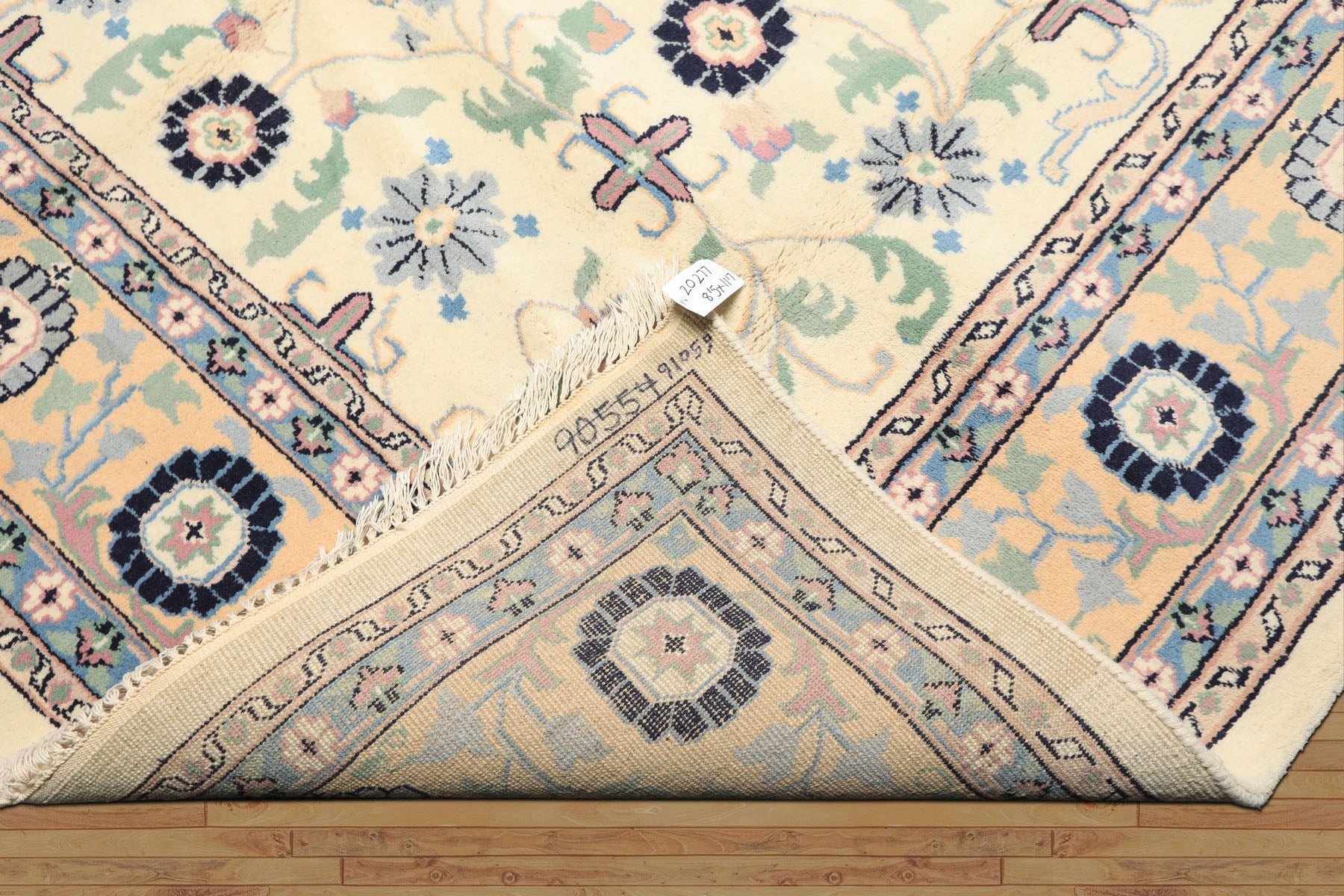 8x11 Ivory, Peach, Blue Color Hand Knotted Indo Kashan Wool Traditional Oriental Rug
