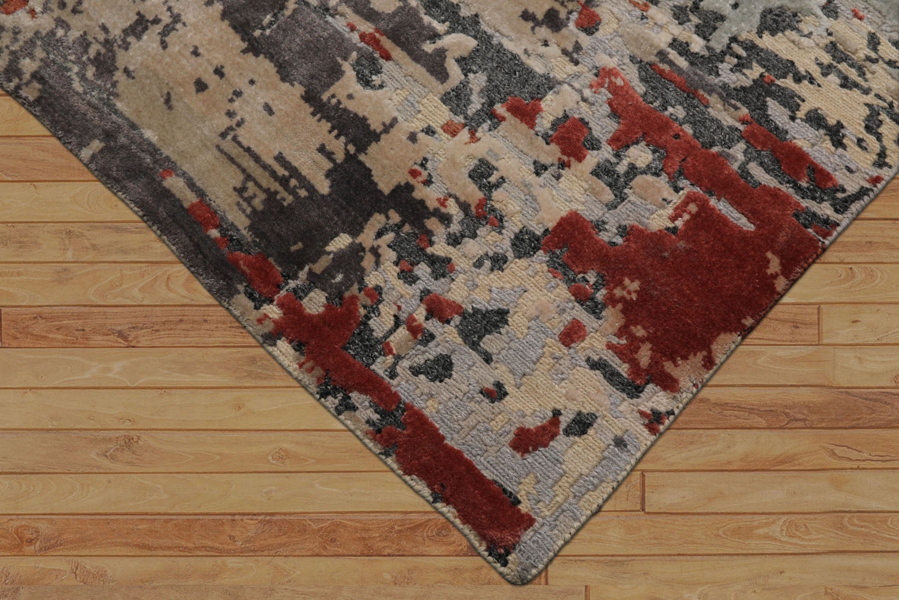 6x9 Beige, Rose, Charcoal Color Hand Knotted Sherpa Bamboo Silk & Wool Modern Oriental Rug