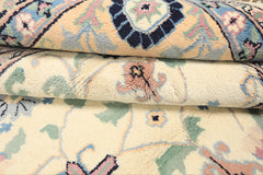 8x11 Ivory, Peach, Blue Color Hand Knotted Indo Kashan Wool Traditional Oriental Rug