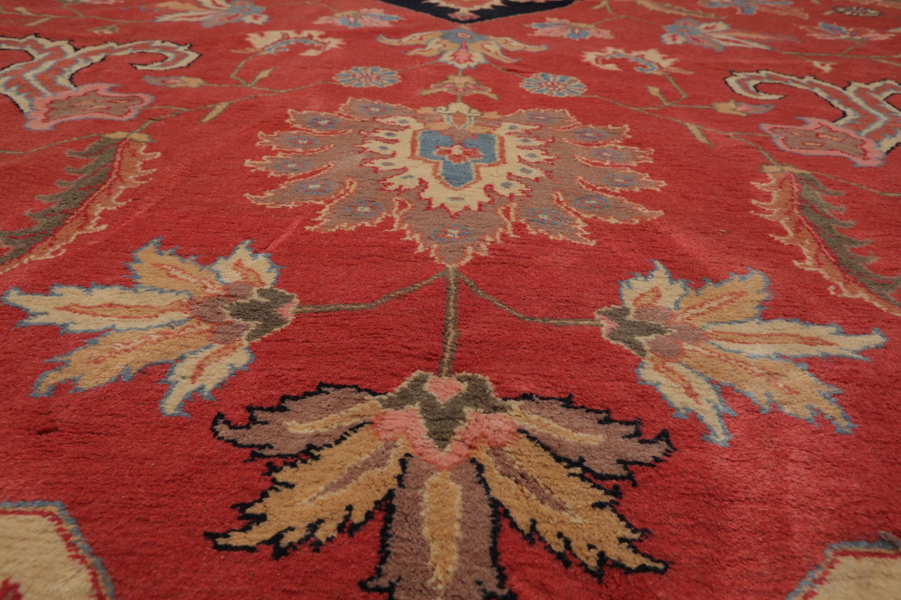 Palace Coral, Midnight Blue, Peach Color Hand Knotted All-Over 100% Wool Traditional Oriental Rug