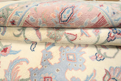 9x12 Ivory, Blush, Sage Color Hand Knotted Indo Kashan Wool Traditional Oriental Rug