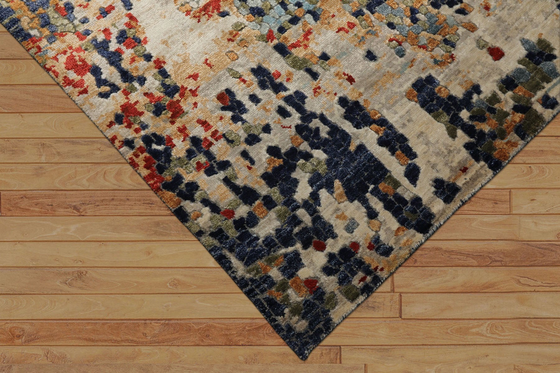 6x9 Navy, Burnt Orange, Sage Color Hand Loomed Sherpa Bamboo Silk Modern Oriental Rug