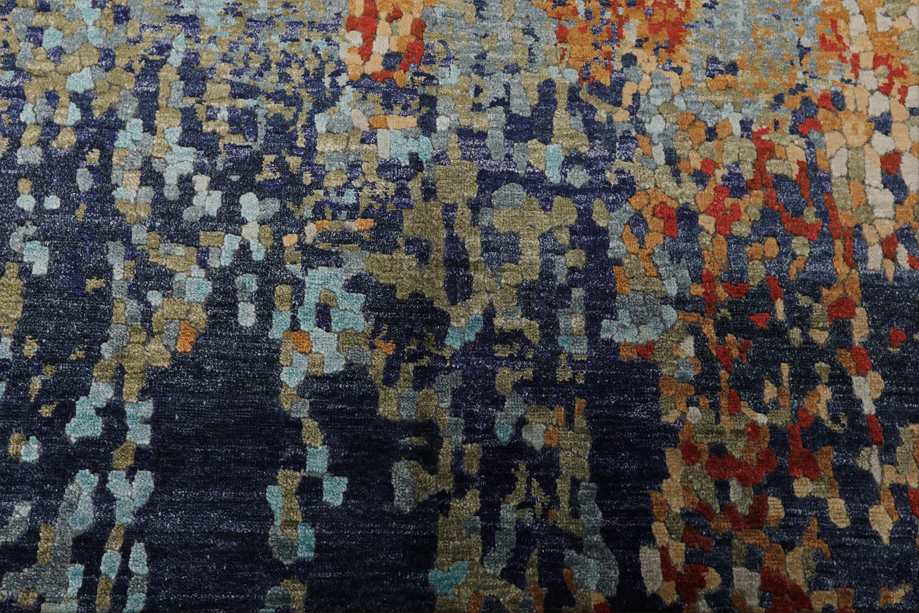6x9 Navy, Burnt Orange, Sage Color Hand Loomed Sherpa Bamboo Silk Modern Oriental Rug