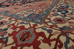 Palace Peach, Midnight Blue, Ivory Color Hand Knotted All-Over 100% Wool Traditional Oriental Rug