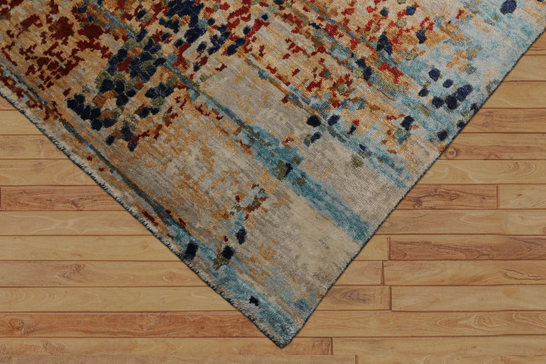 6x9 Navy, Burnt Orange, Sage Color Hand Loomed Sherpa Bamboo Silk Modern Oriental Rug