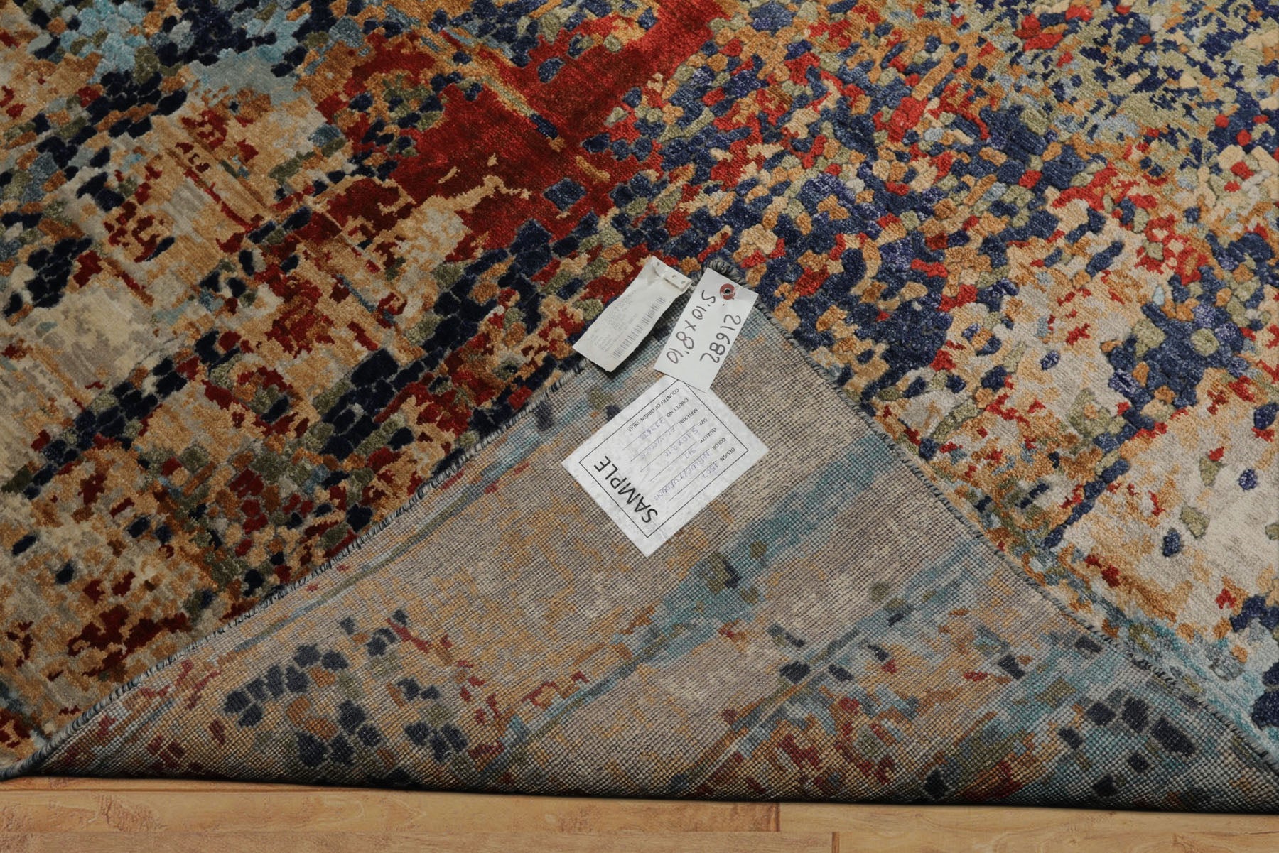 6x9 Navy, Burnt Orange, Sage Color Hand Loomed Sherpa Bamboo Silk Modern Oriental Rug