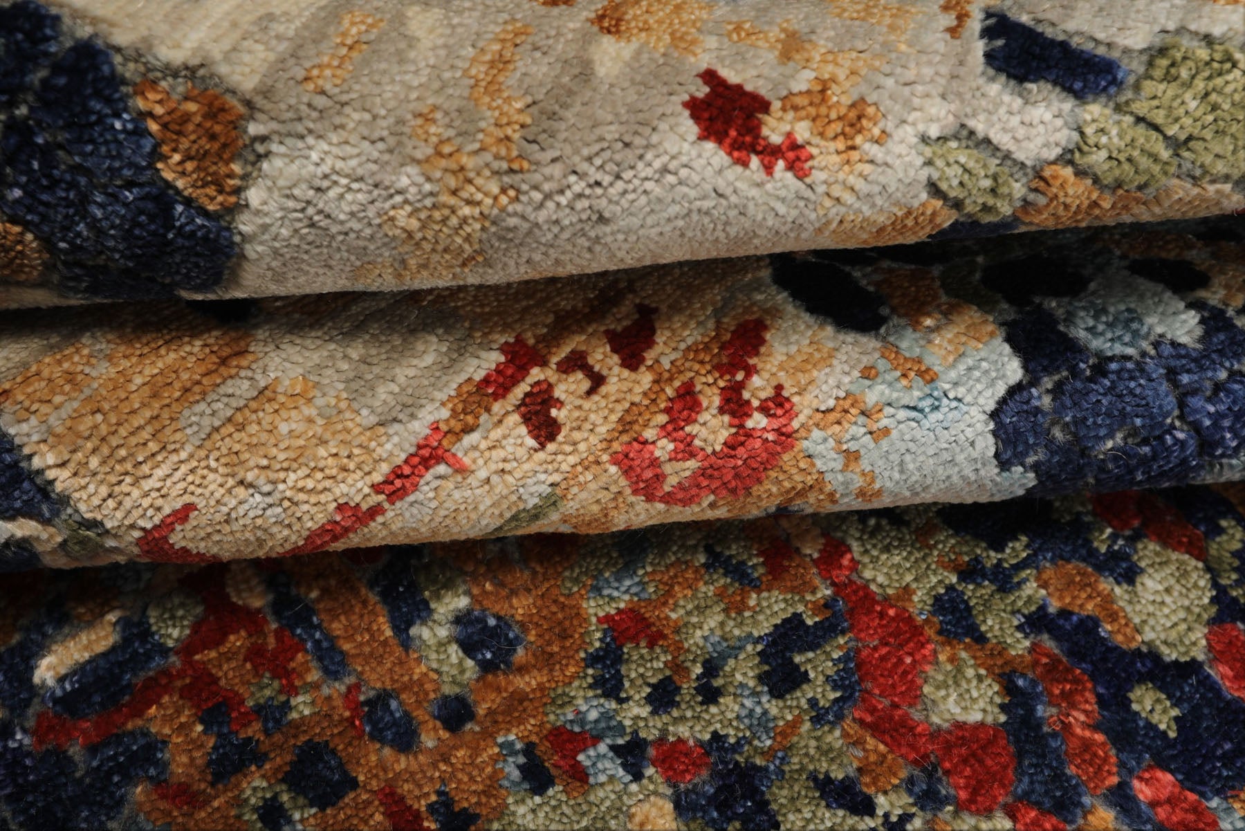 6x9 Navy, Burnt Orange, Sage Color Hand Loomed Sherpa Bamboo Silk Modern Oriental Rug