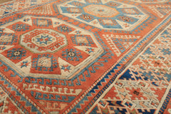 6x9 Burnt Orange, Ivory, Blue Color Hand Knotted Caucasian Kazak Wool Traditional Oriental Rug