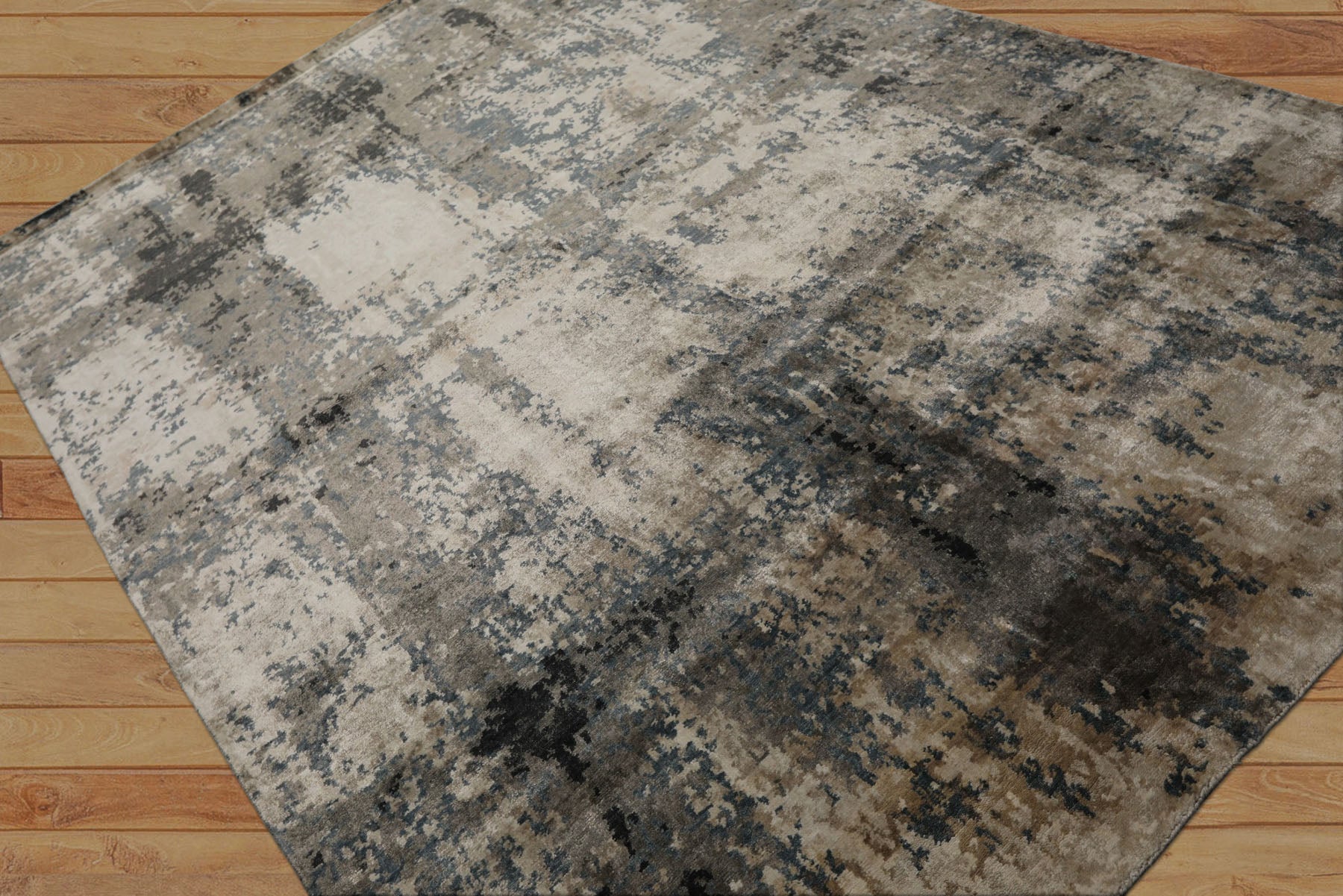6x9 Beige, Taupe, Blue Color Hand Knotted Sherpa Bamboo Silk Modern Oriental Rug