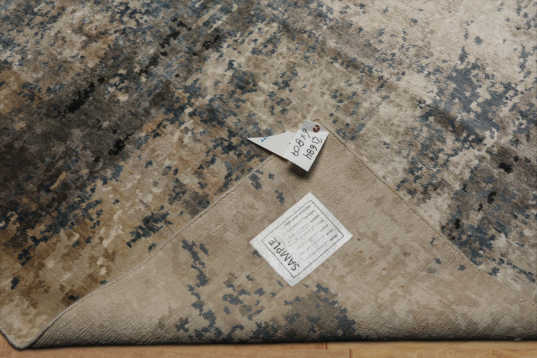 6x9 Beige, Taupe, Blue Color Hand Knotted Sherpa Bamboo Silk Modern Oriental Rug
