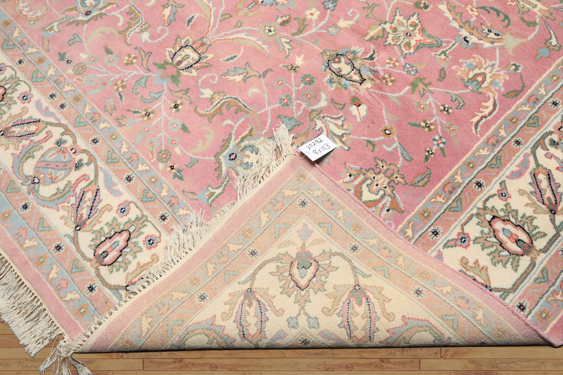 8x10 Dusty Rose, Ivory, Aqua Color Hand Knotted Indo Kashan Wool Traditional Oriental Rug