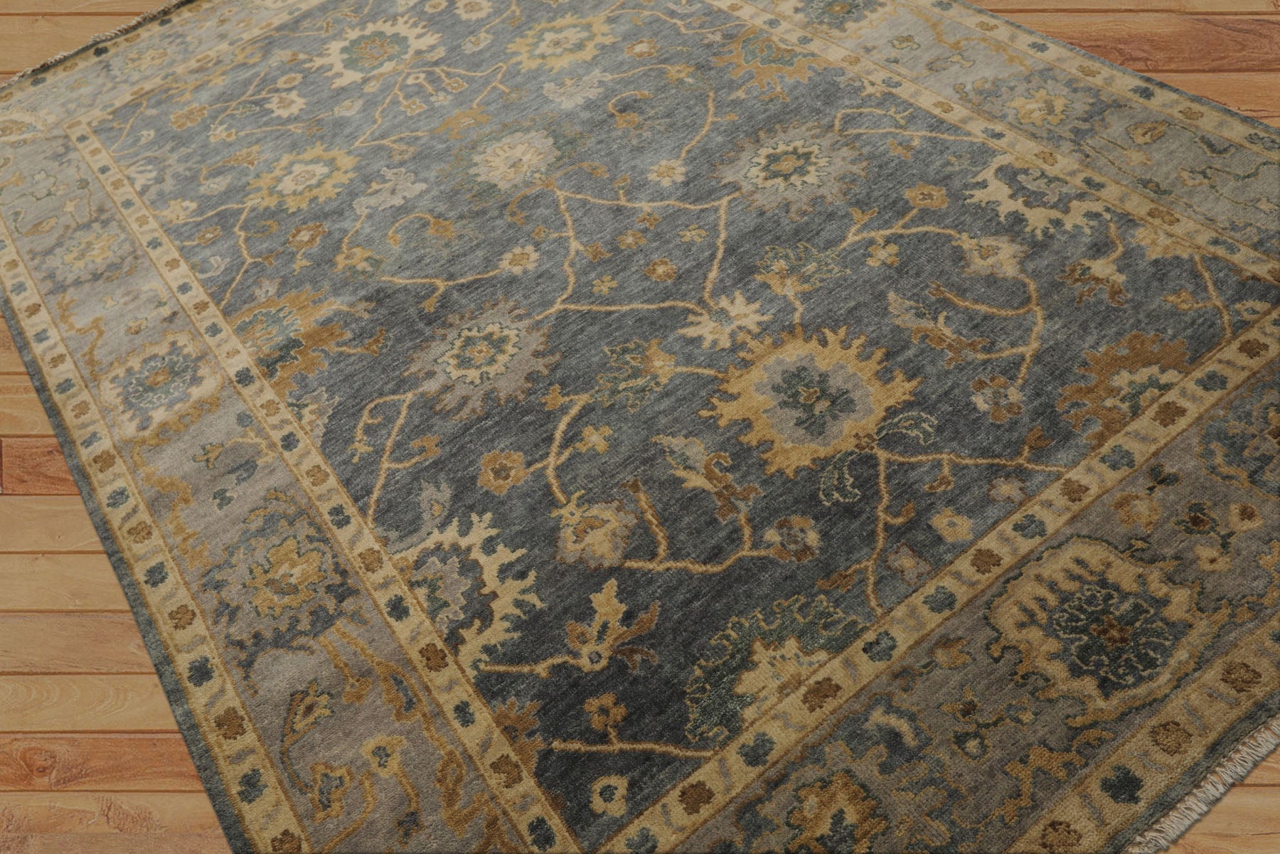 6x9 Slate, Blue, Gray Color Hand Knotted Oushak Wool Traditional Oriental Rug