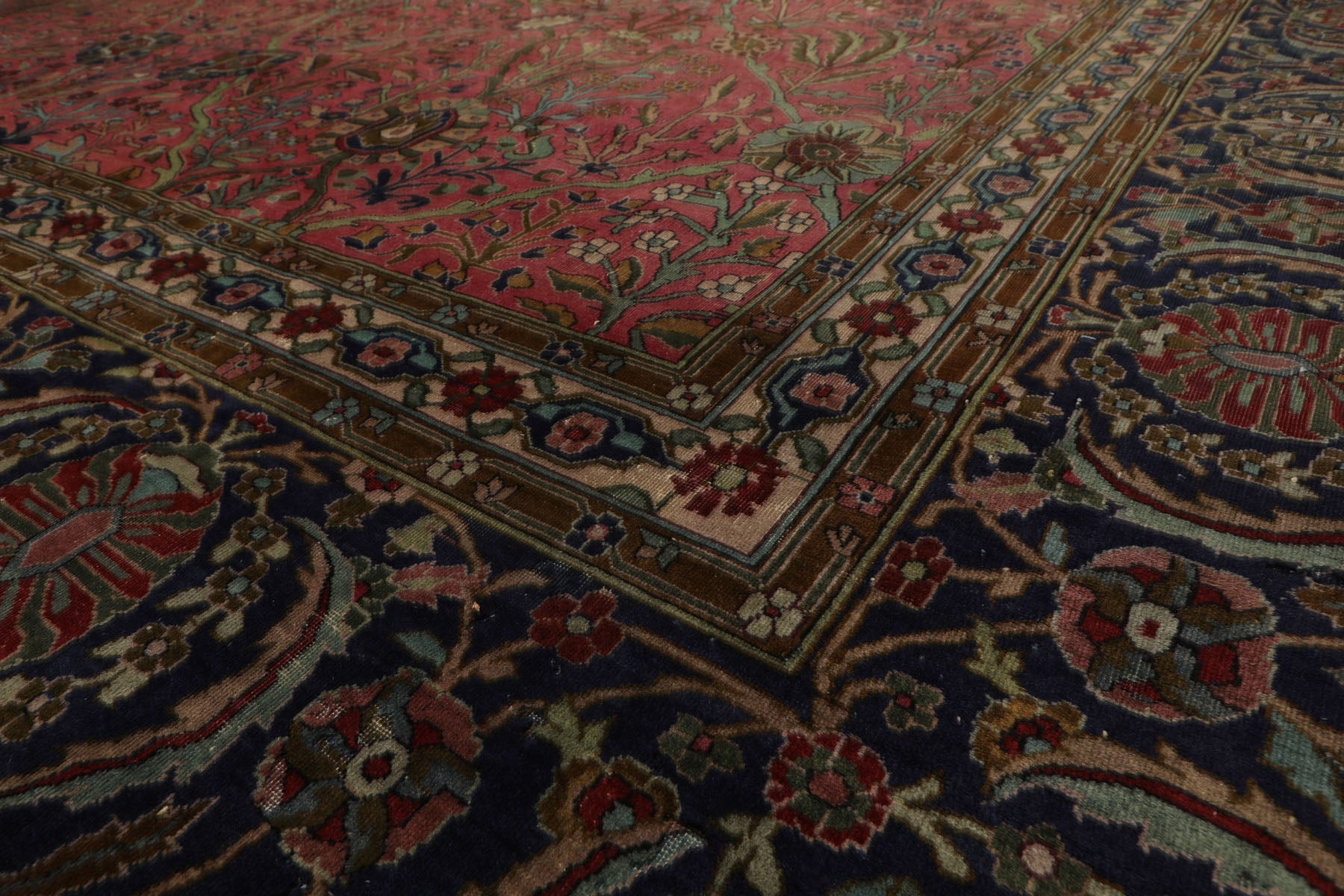 12x17 Antique Rose, Navy, Aqua Color Hand Knotted Antique Sarouk Wool Traditional Oriental Rug