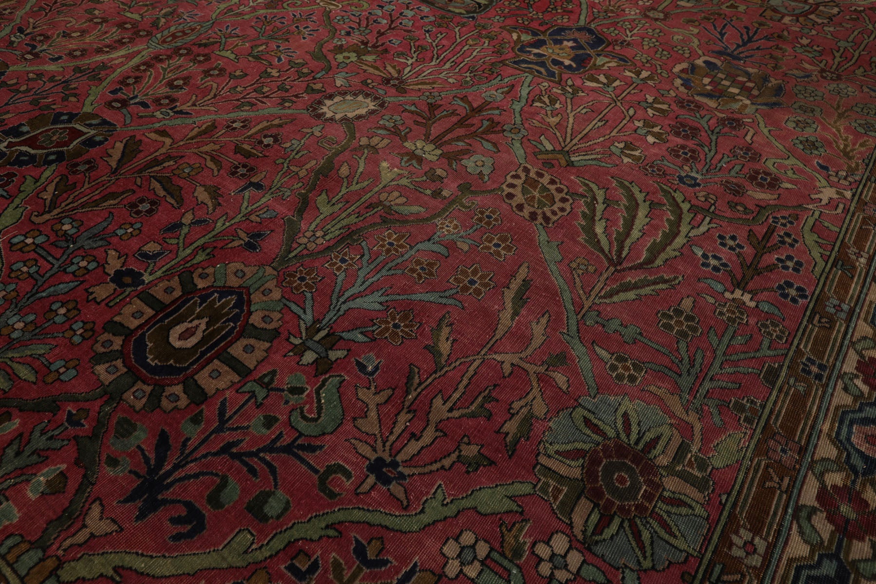12x17 Antique Rose, Navy, Aqua Color Hand Knotted Antique Sarouk Wool Traditional Oriental Rug