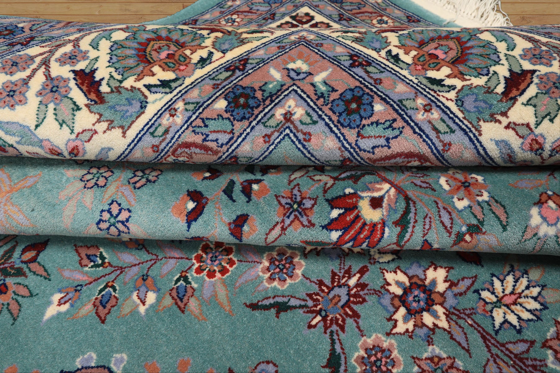 8x10 Turquoise, Ivory, Red Color Hand Knotted Indo Sarouk New Zealand Wool Traditional Oriental Rug