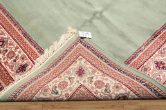8x10 Mint, Ivory, Blush Color Hand Knotted Indo Tabriz Wool Traditional Oriental Rug