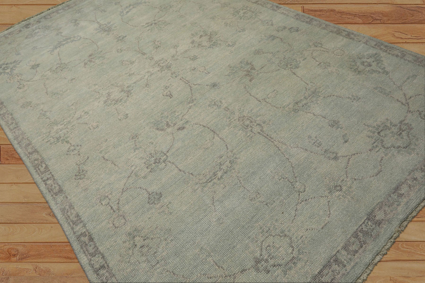 6x9 Seafoam, Taupe, Gray Color Hand Knotted Oushak Wool Transitional Oriental Rug