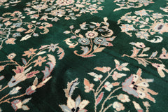 8x10 Emerald, Ivory, Blush Color Hand Knotted Indo Kashan Wool Traditional Oriental Rug