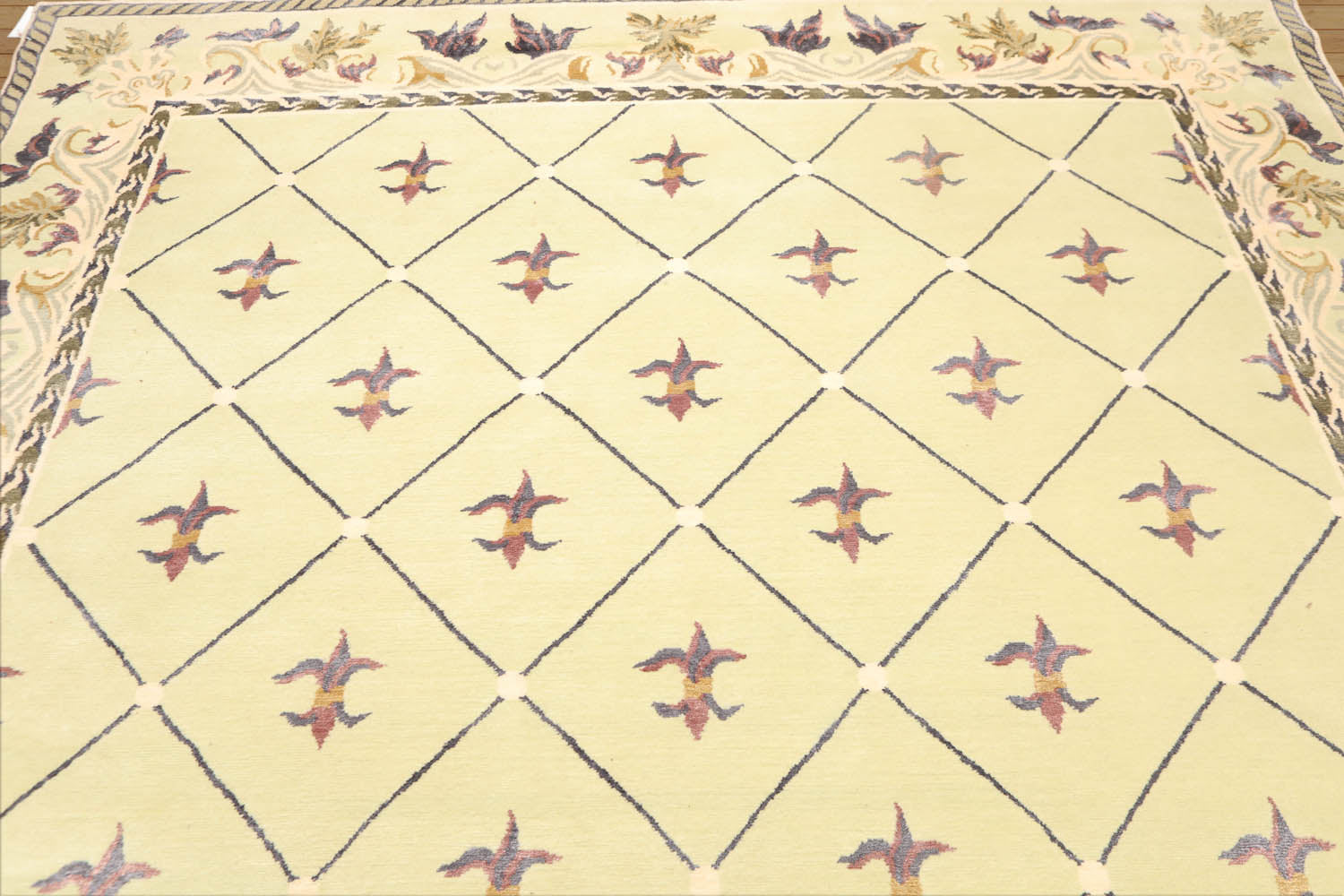 8x10 Pistachio, Ivory, Indigo Color Hand Knotted All-Over Wool & Silk Traditional-Persian/Oriental Oriental Rug