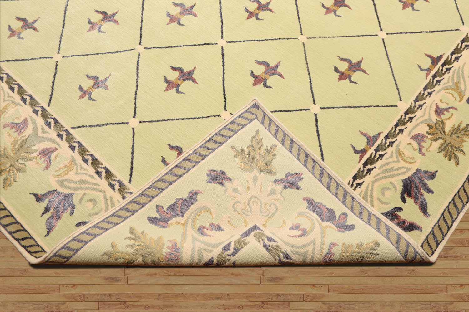 8x10 Pistachio, Ivory, Indigo Color Hand Knotted All-Over Wool & Silk Traditional-Persian/Oriental Oriental Rug