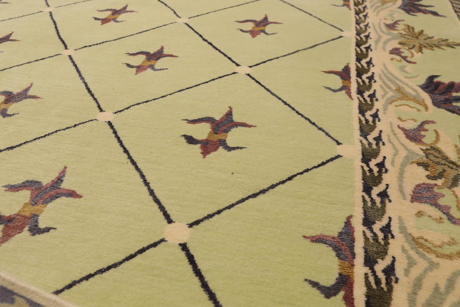 8x10 Pistachio, Ivory, Indigo Color Hand Knotted All-Over Wool & Silk Traditional-Persian/Oriental Oriental Rug