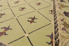 8x10 Pistachio, Ivory, Indigo Color Hand Knotted All-Over Wool & Silk Traditional-Persian/Oriental Oriental Rug