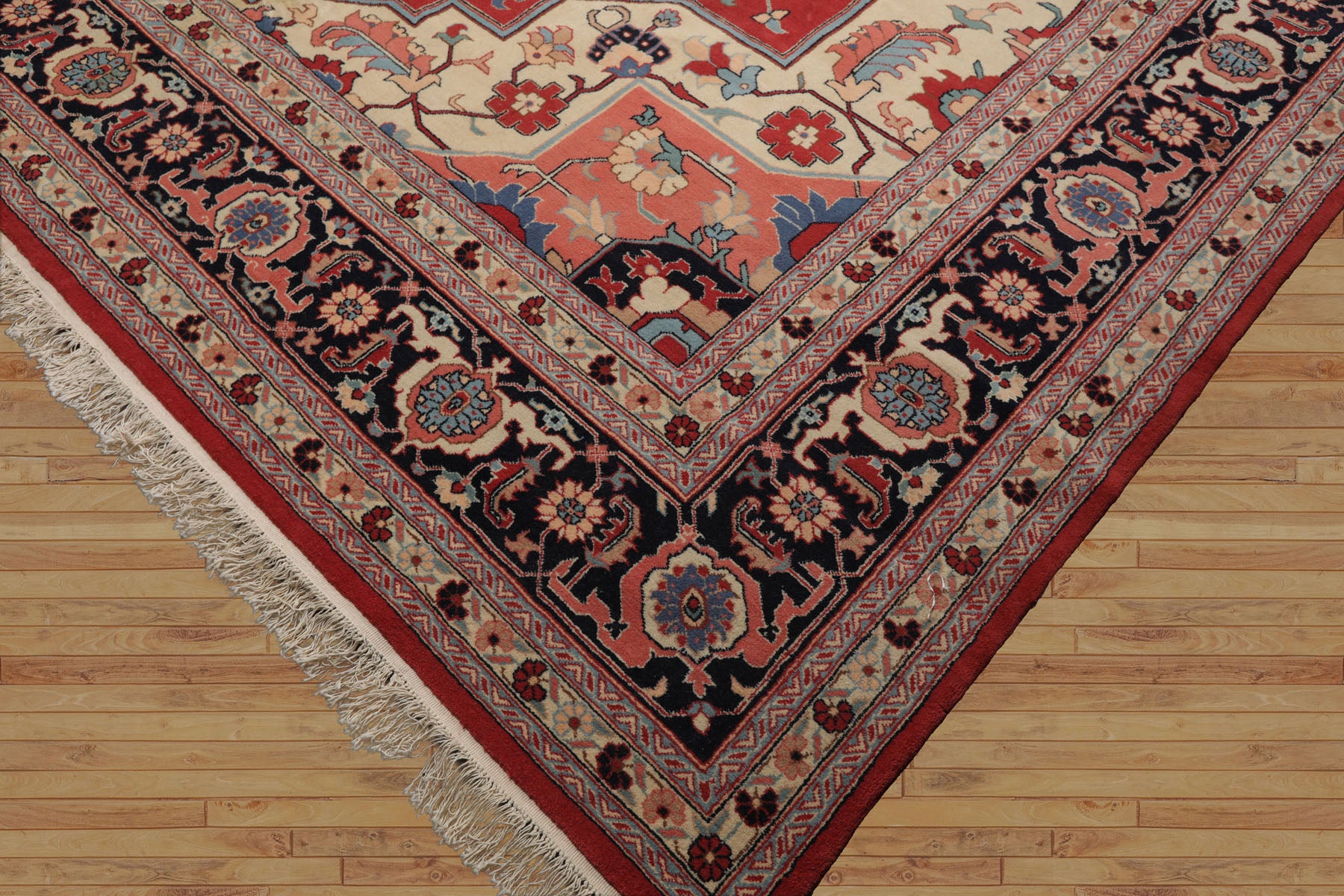 Palace Terracotta, Ivory, Midnight Blue Color Hand Knotted All-Over 100% Wool Traditional Oriental Rug