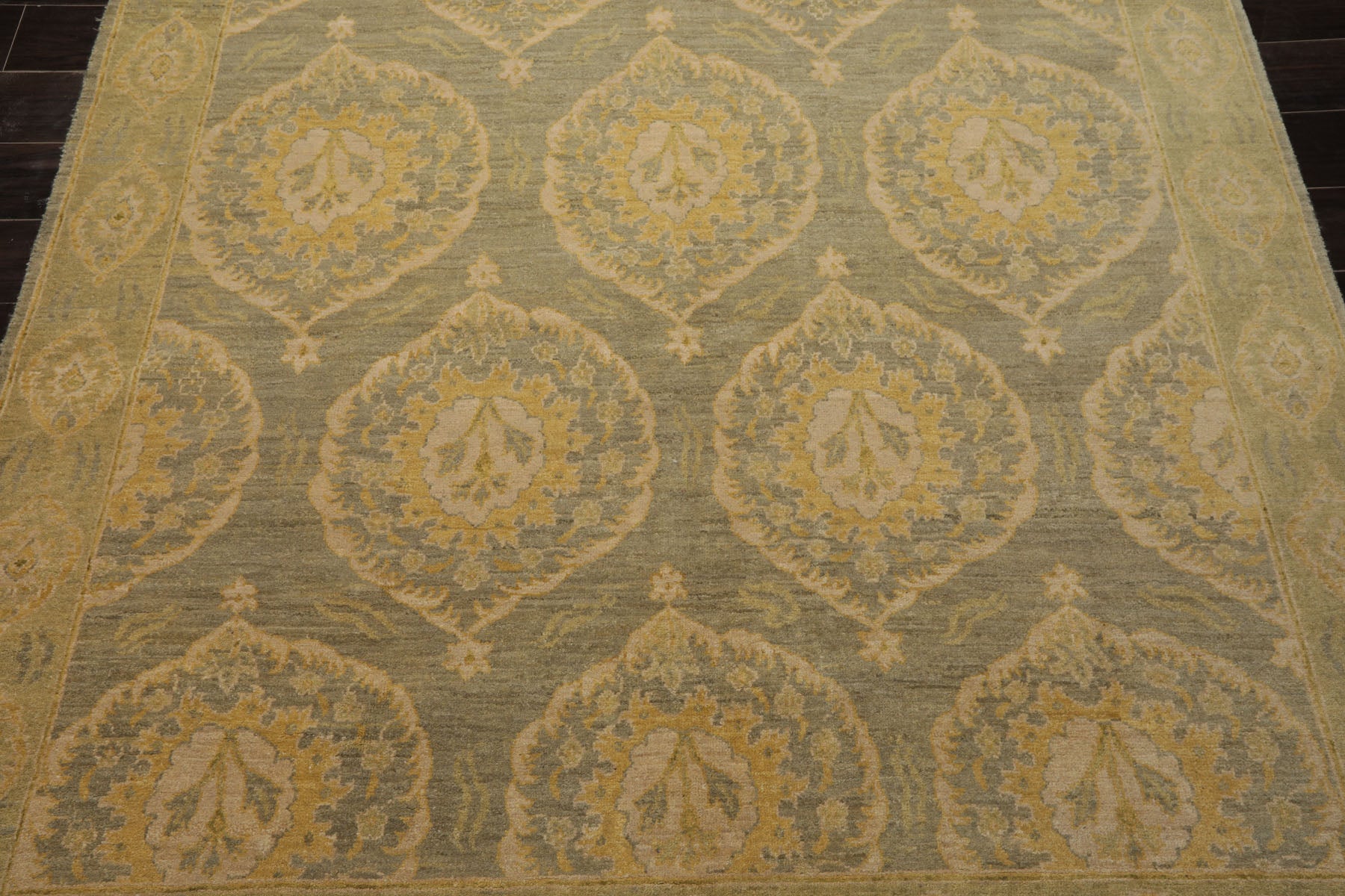 6x9 Celadon, Mint, Gold Color Hand Knotted Tibetan Wool Transitional Oriental Rug
