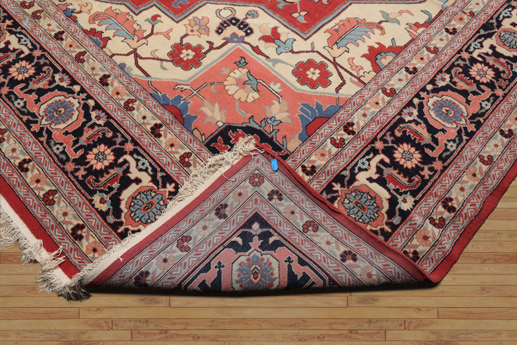 Palace Terracotta, Ivory, Midnight Blue Color Hand Knotted All-Over 100% Wool Traditional Oriental Rug