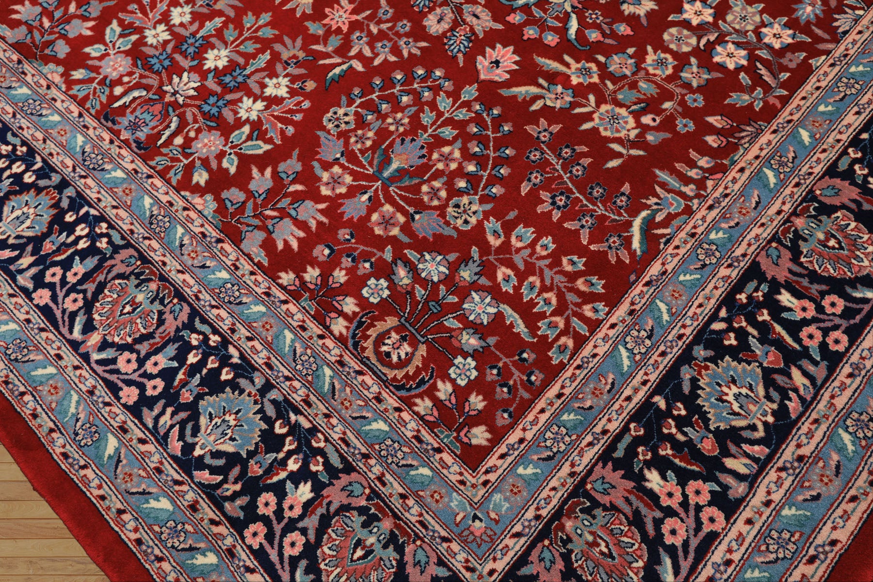 8x10 Red, Navy, Aqua Color Hand Knotted Indo Sarouk New Zealand Wool Traditional Oriental Rug