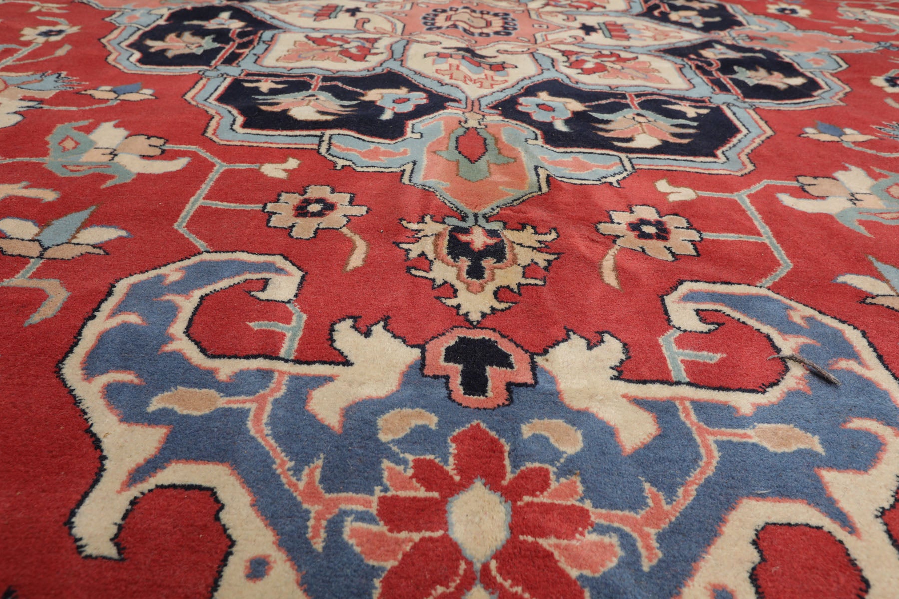 Palace Terracotta, Ivory, Midnight Blue Color Hand Knotted All-Over 100% Wool Traditional Oriental Rug