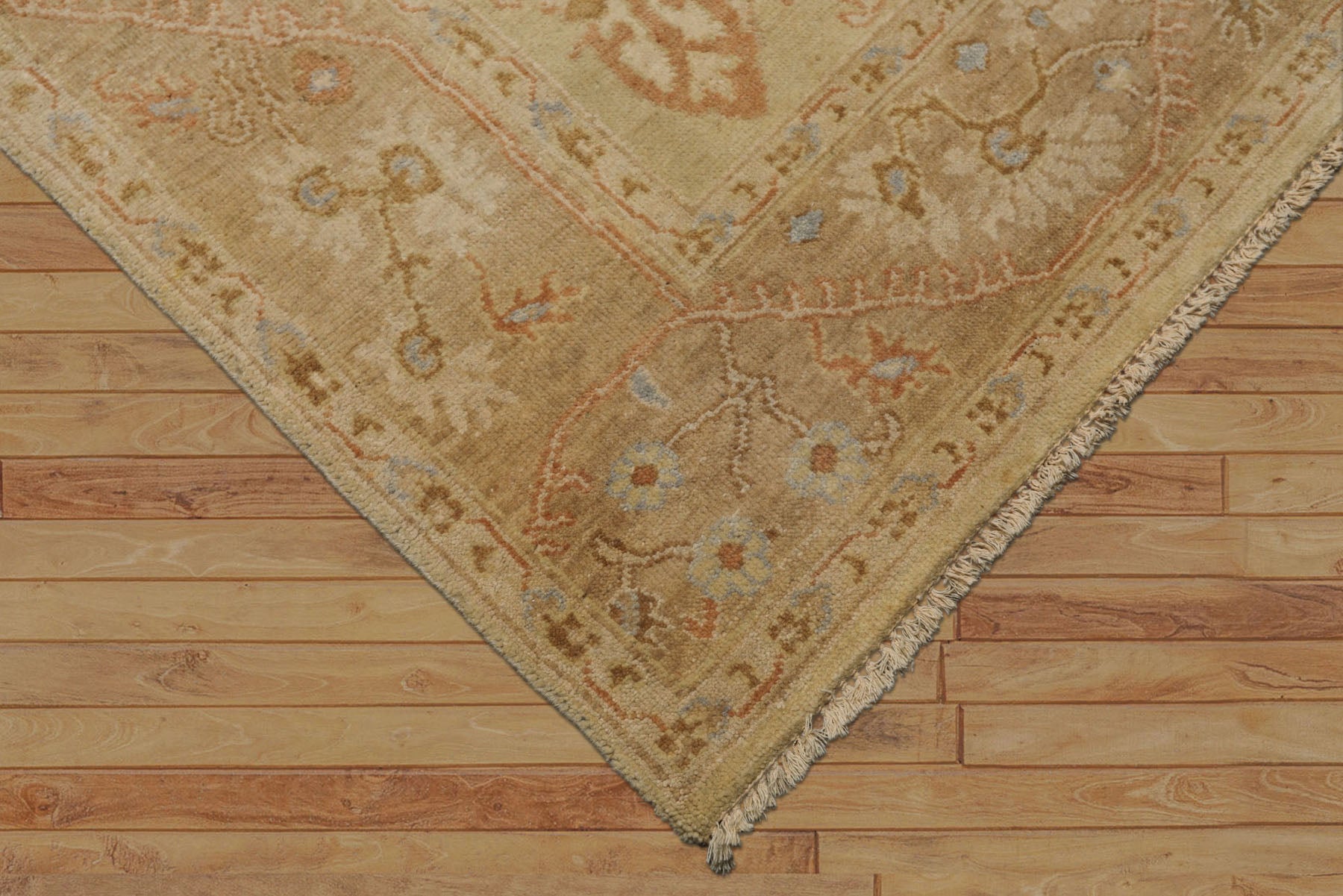 6x9 Beige, Brown, Slate Color Hand Knotted Oushak Wool Traditional Oriental Rug