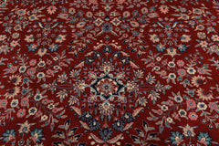 8x10 Red, Navy, Aqua Color Hand Knotted Indo Sarouk New Zealand Wool Traditional Oriental Rug