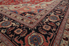 Palace Terracotta, Ivory, Midnight Blue Color Hand Knotted All-Over 100% Wool Traditional Oriental Rug