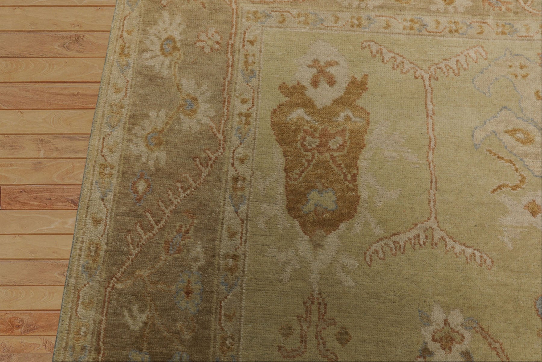 6x9 Beige, Brown, Slate Color Hand Knotted Oushak Wool Traditional Oriental Rug