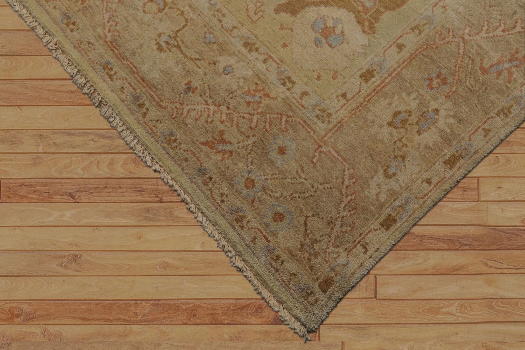 6x9 Beige, Brown, Slate Color Hand Knotted Oushak Wool Traditional Oriental Rug