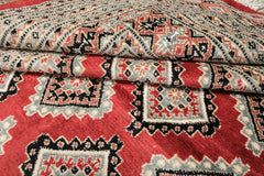 8x11 Coral, Ivory, Charcoal Color Hand Knotted Bokhara Wool Traditional Oriental Rug