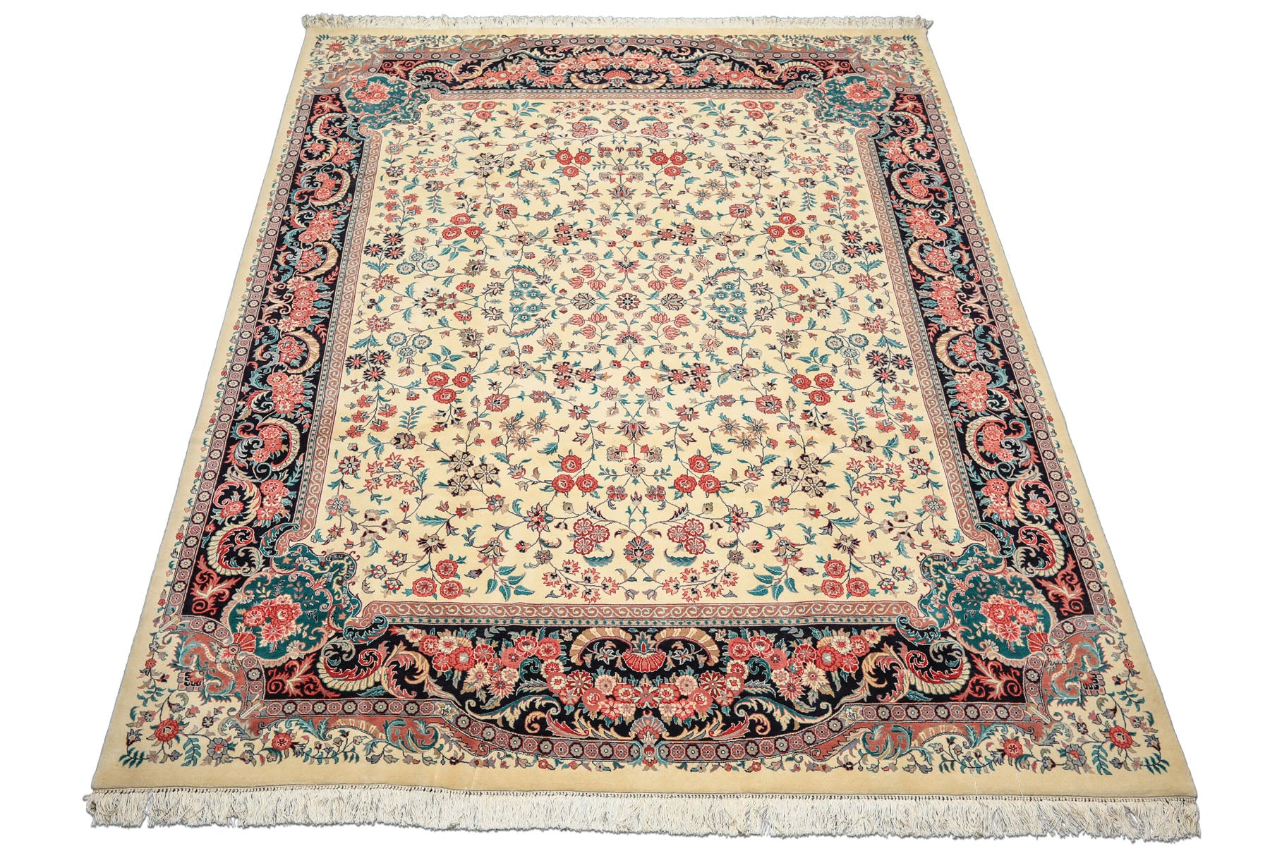 8x10 Ivory, Black, Turquoise Color Hand Knotted Pak Persian New Zealand Wool Traditional Oriental Rug
