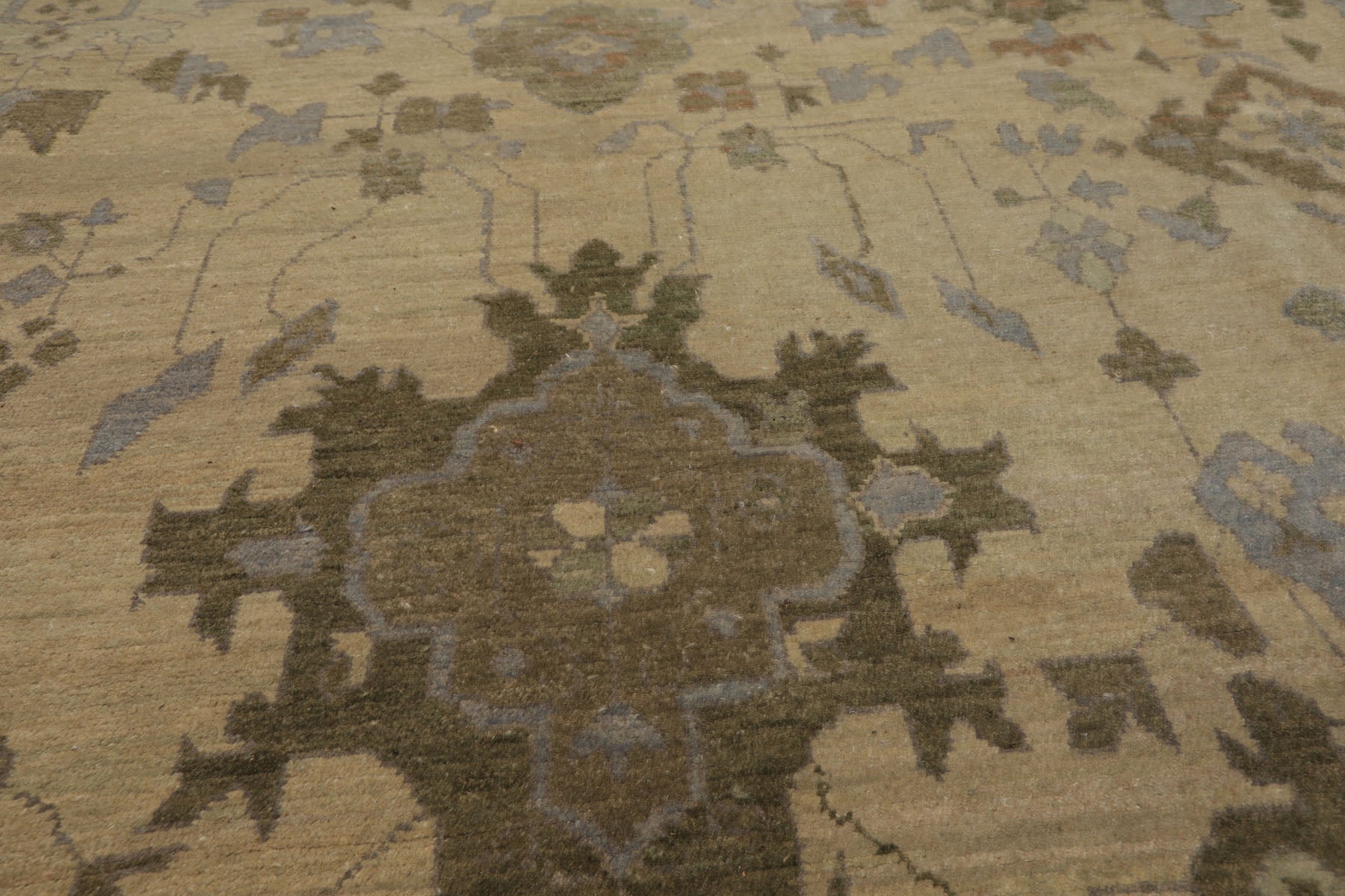 10x14 Beige, Moss, Taupe Color Hand Knotted Oushak Wool Arts & Crafts Oriental Rug
