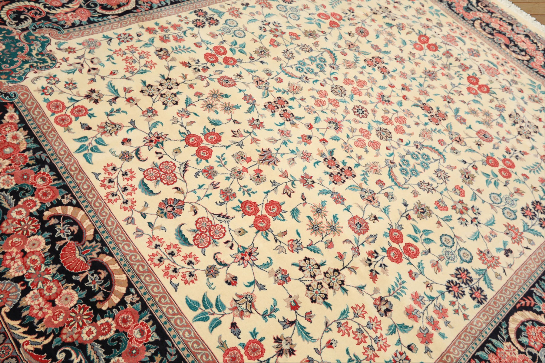 8x10 Ivory, Black, Turquoise Color Hand Knotted Pak Persian New Zealand Wool Traditional Oriental Rug