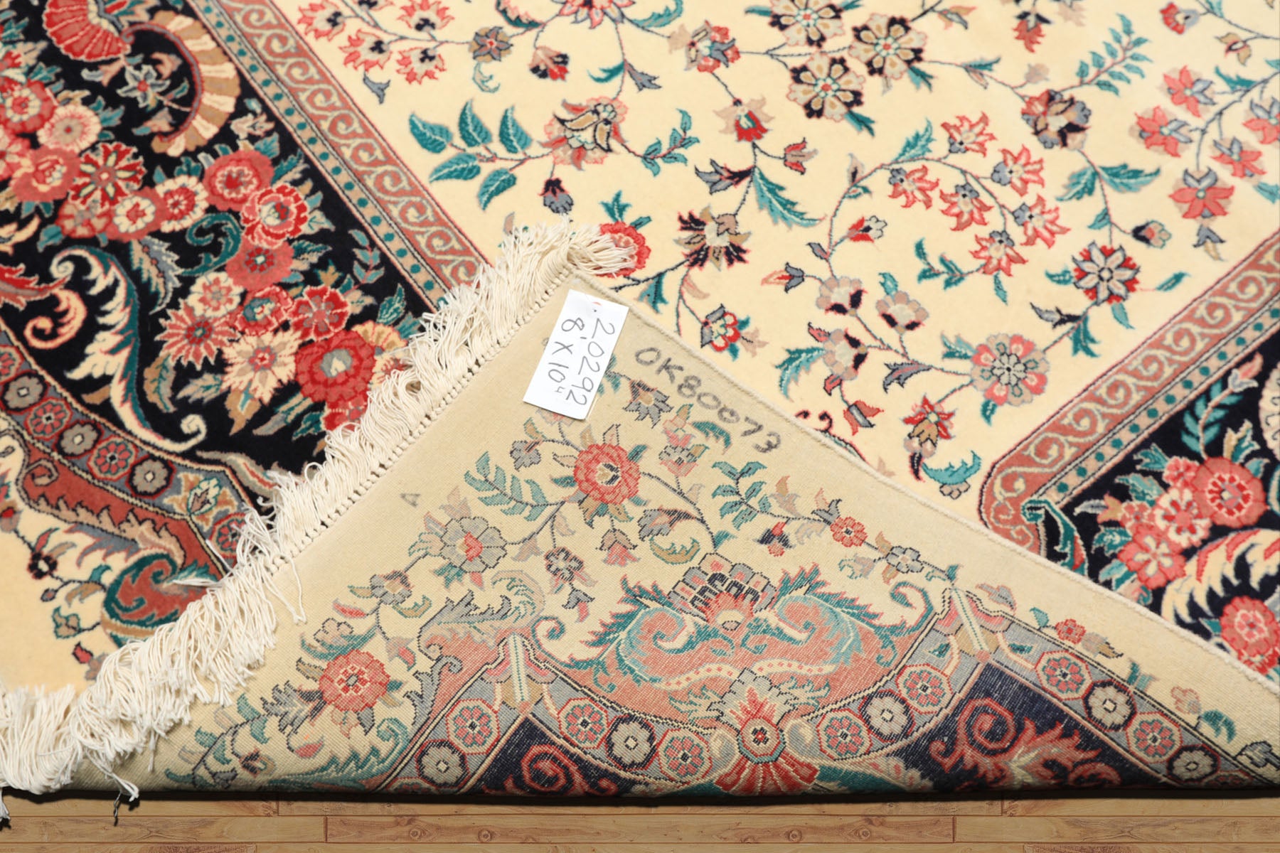 8x10 Ivory, Black, Turquoise Color Hand Knotted Pak Persian New Zealand Wool Traditional Oriental Rug