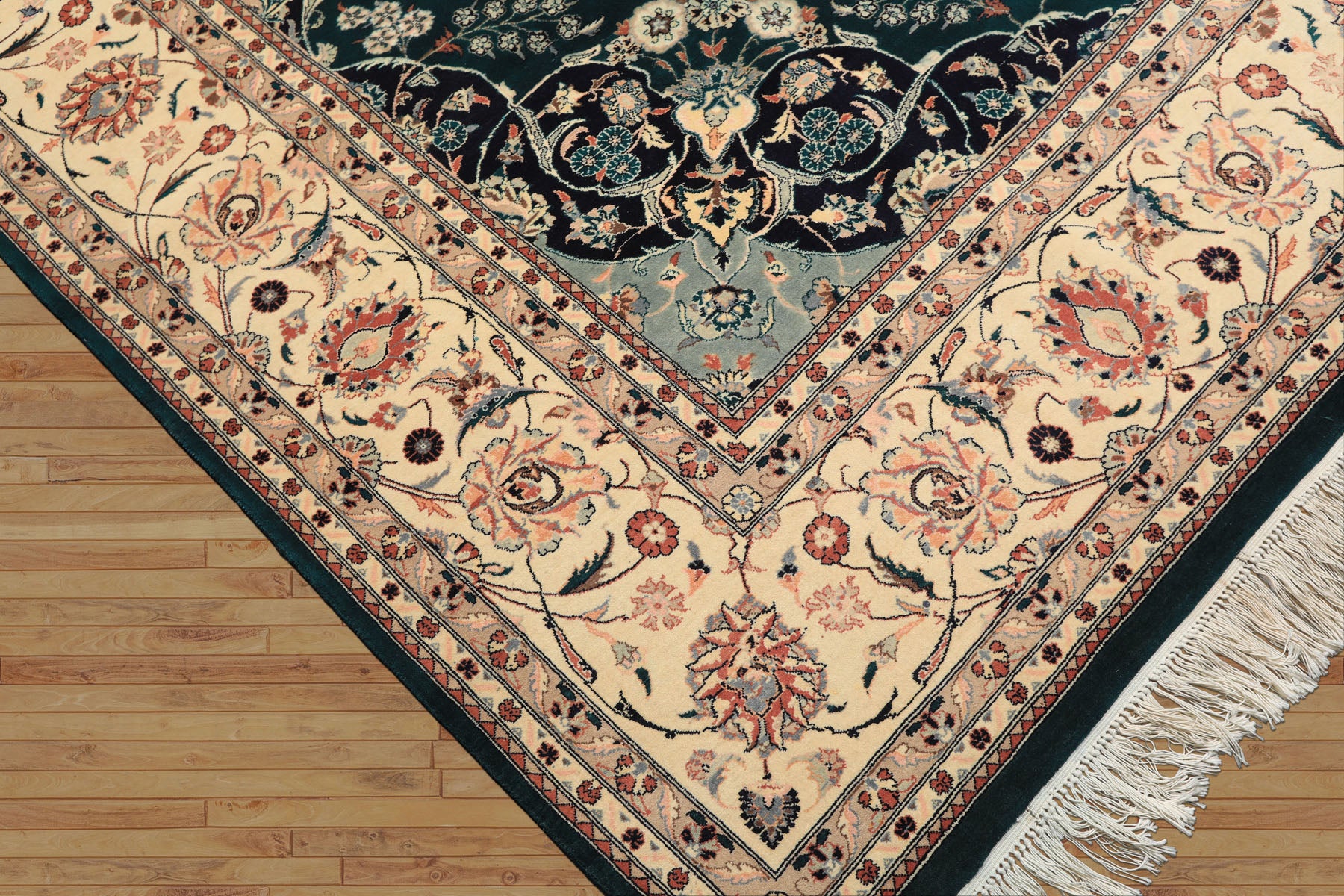 8x10 Teal, Ivory, Navy Color Hand Knotted Pak Persian New Zealand Wool Traditional Oriental Rug