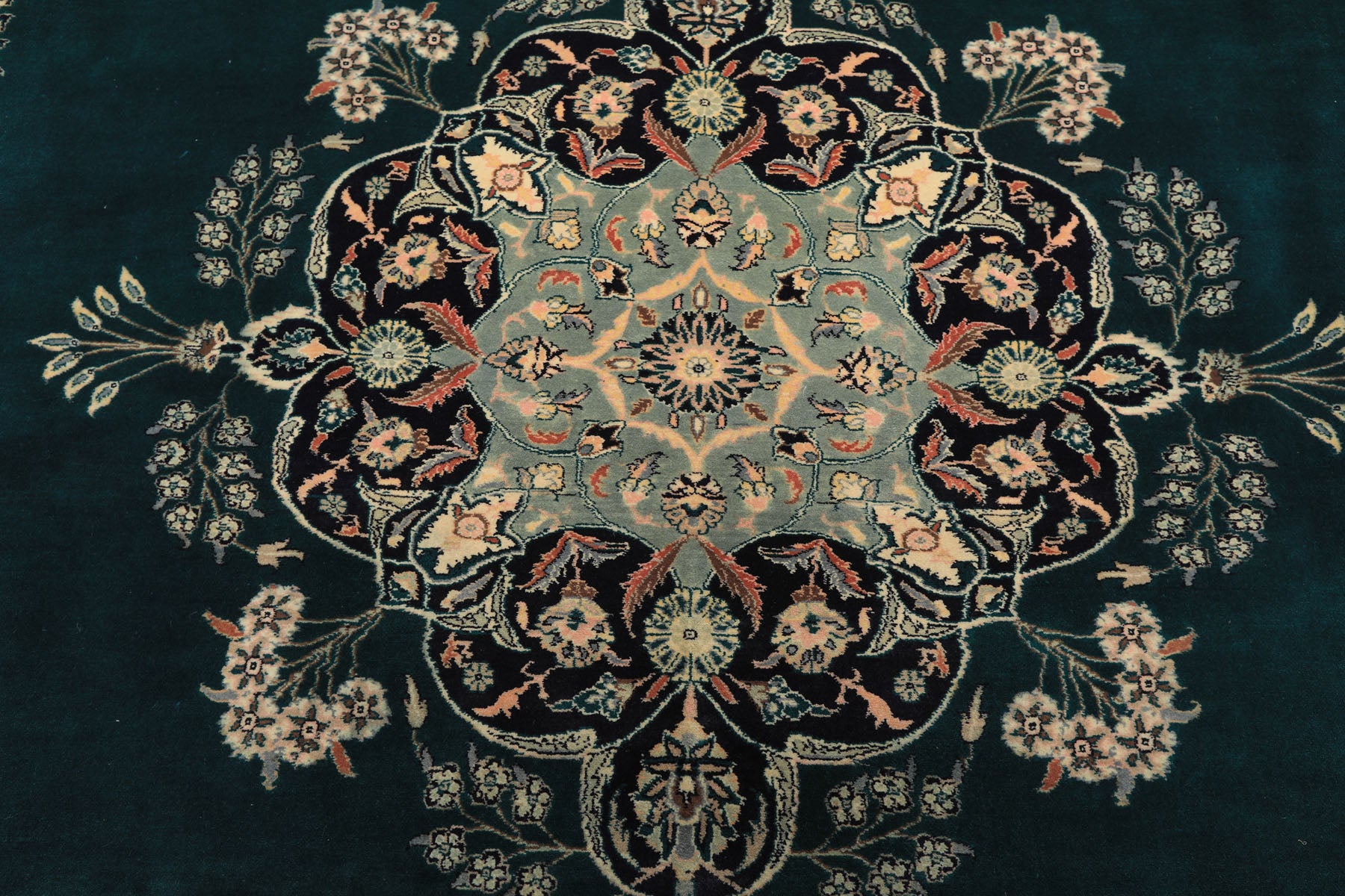 8x10 Teal, Ivory, Navy Color Hand Knotted Pak Persian New Zealand Wool Traditional Oriental Rug