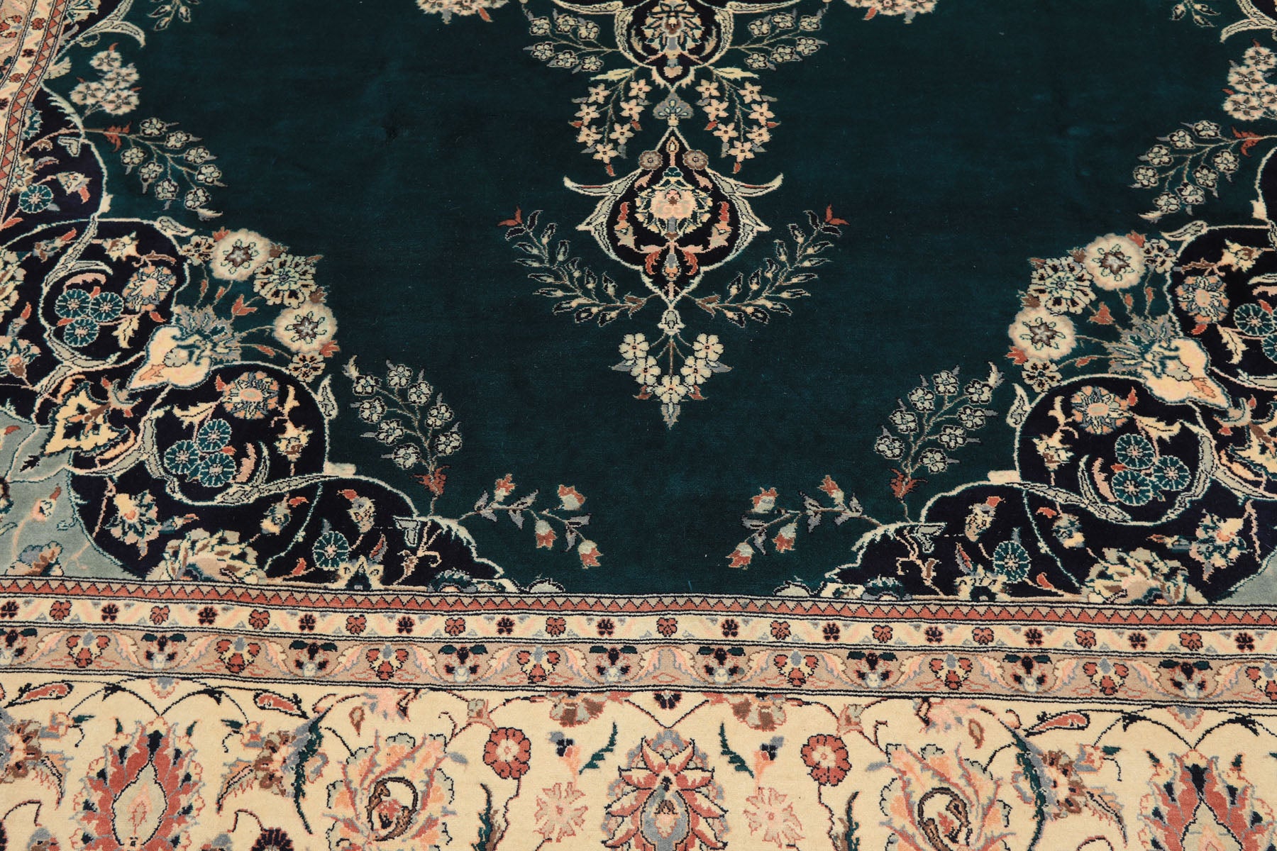 8x10 Teal, Ivory, Navy Color Hand Knotted Pak Persian New Zealand Wool Traditional Oriental Rug