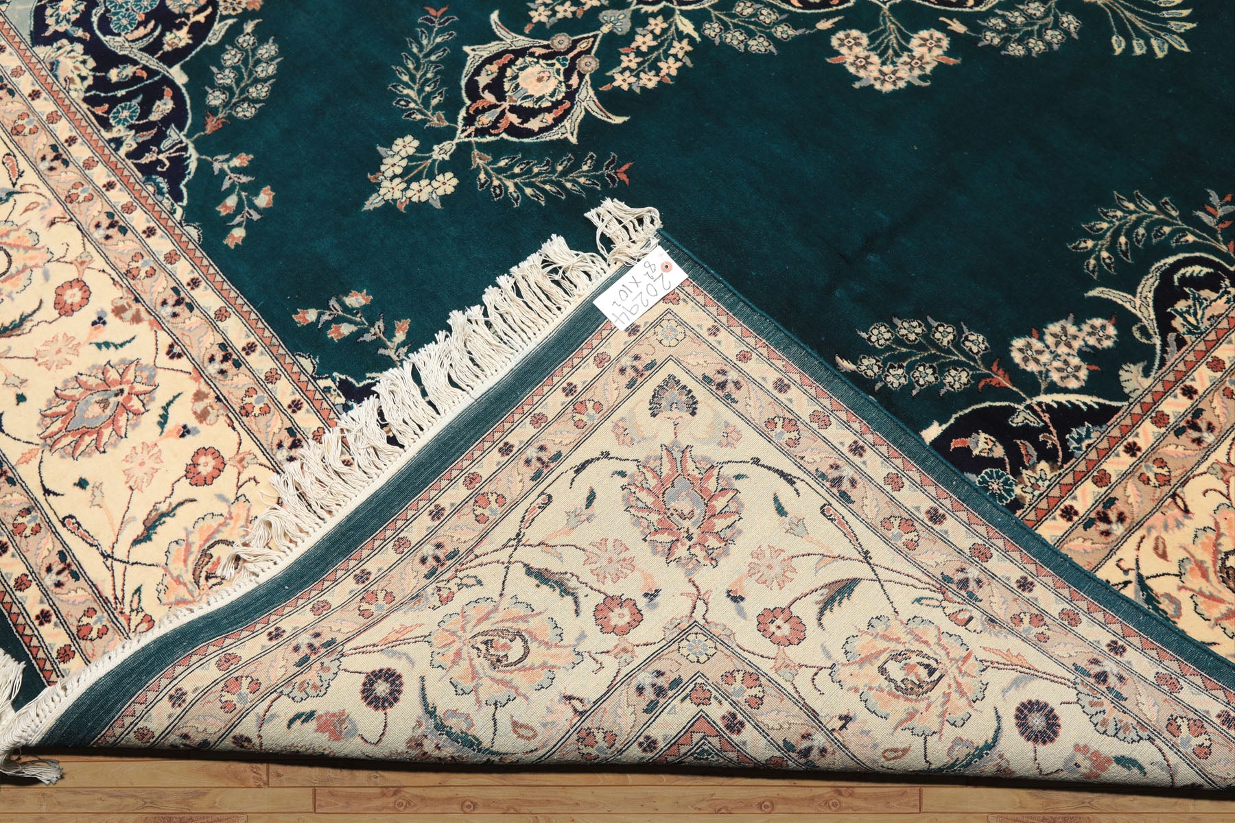 8x10 Teal, Ivory, Navy Color Hand Knotted Pak Persian New Zealand Wool Traditional Oriental Rug