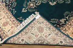 8x10 Teal, Ivory, Navy Color Hand Knotted Pak Persian New Zealand Wool Traditional Oriental Rug