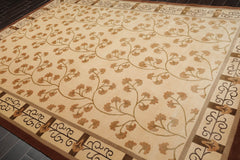 8x10 Beige, Brown, Caramel Color Hand Knotted All-Over Wool & Silk Transitional Oriental Rug