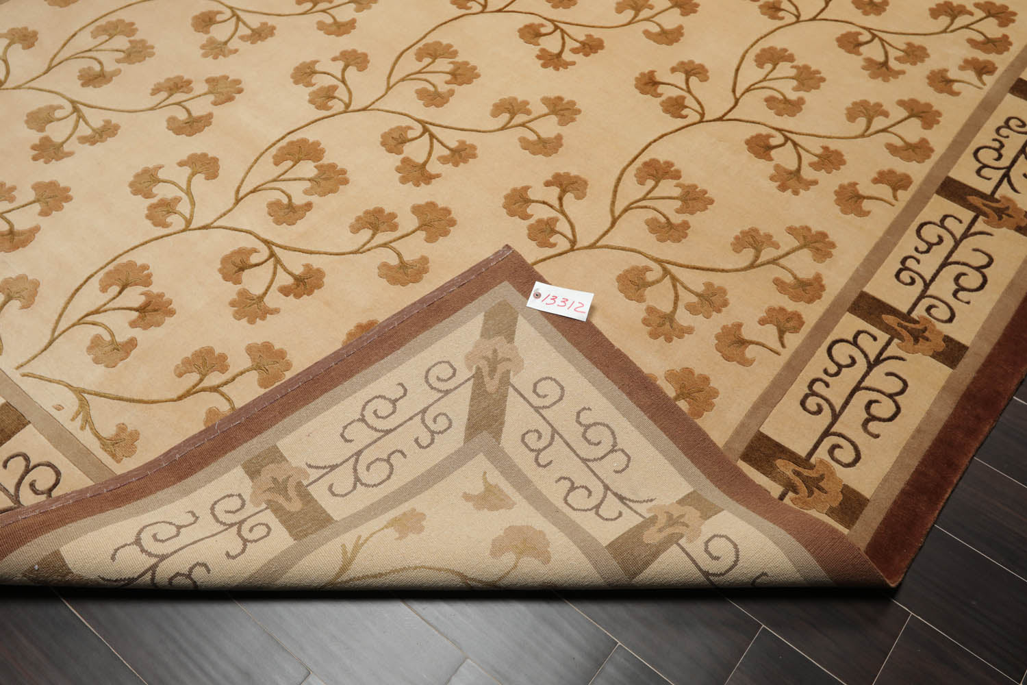 8x10 Beige, Brown, Caramel Color Hand Knotted All-Over Wool & Silk Transitional Oriental Rug