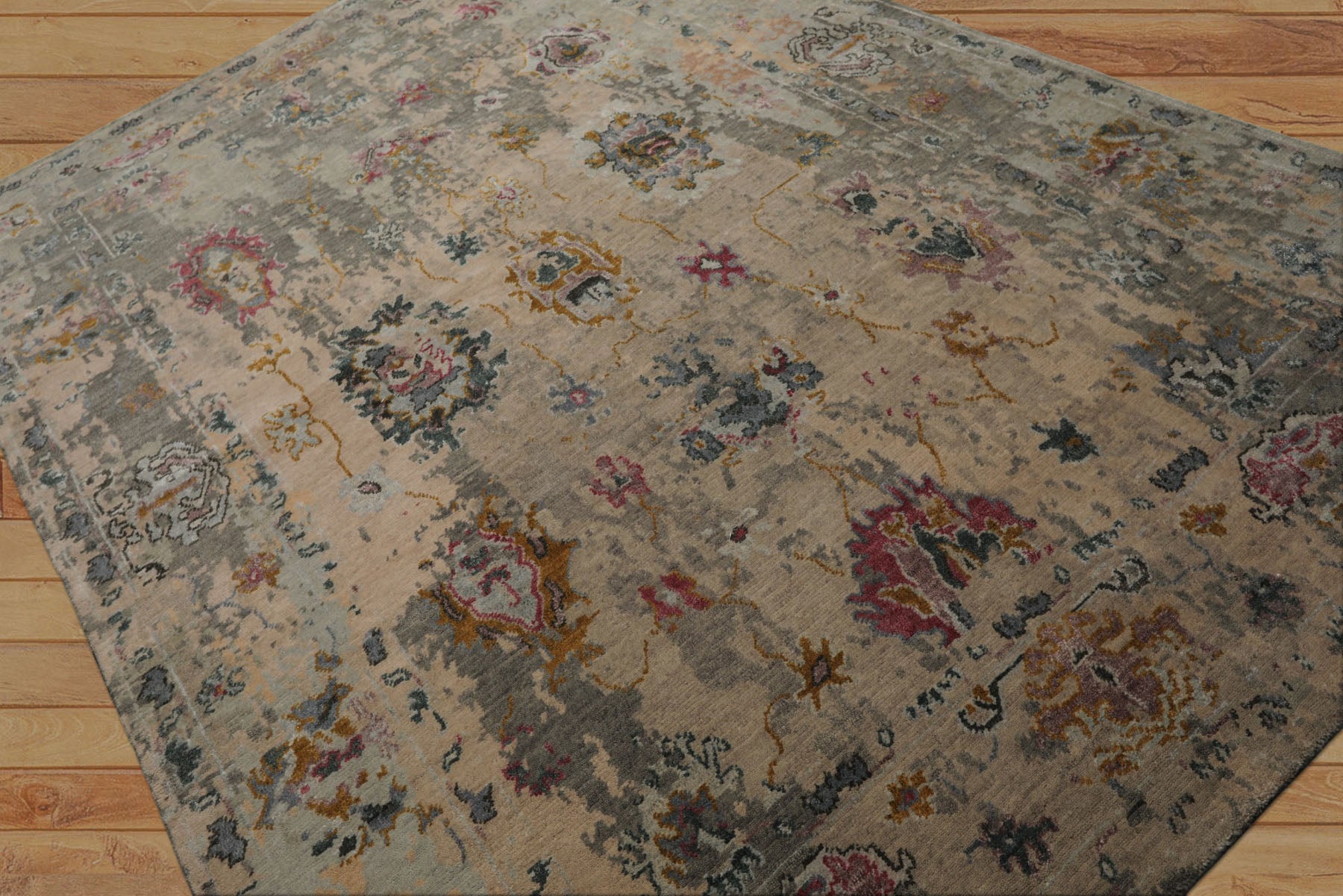 6x9 Taupe, Beige, Gray Color Hand Knotted Sherpa Wool & Bamboo Silk  Oriental Rug