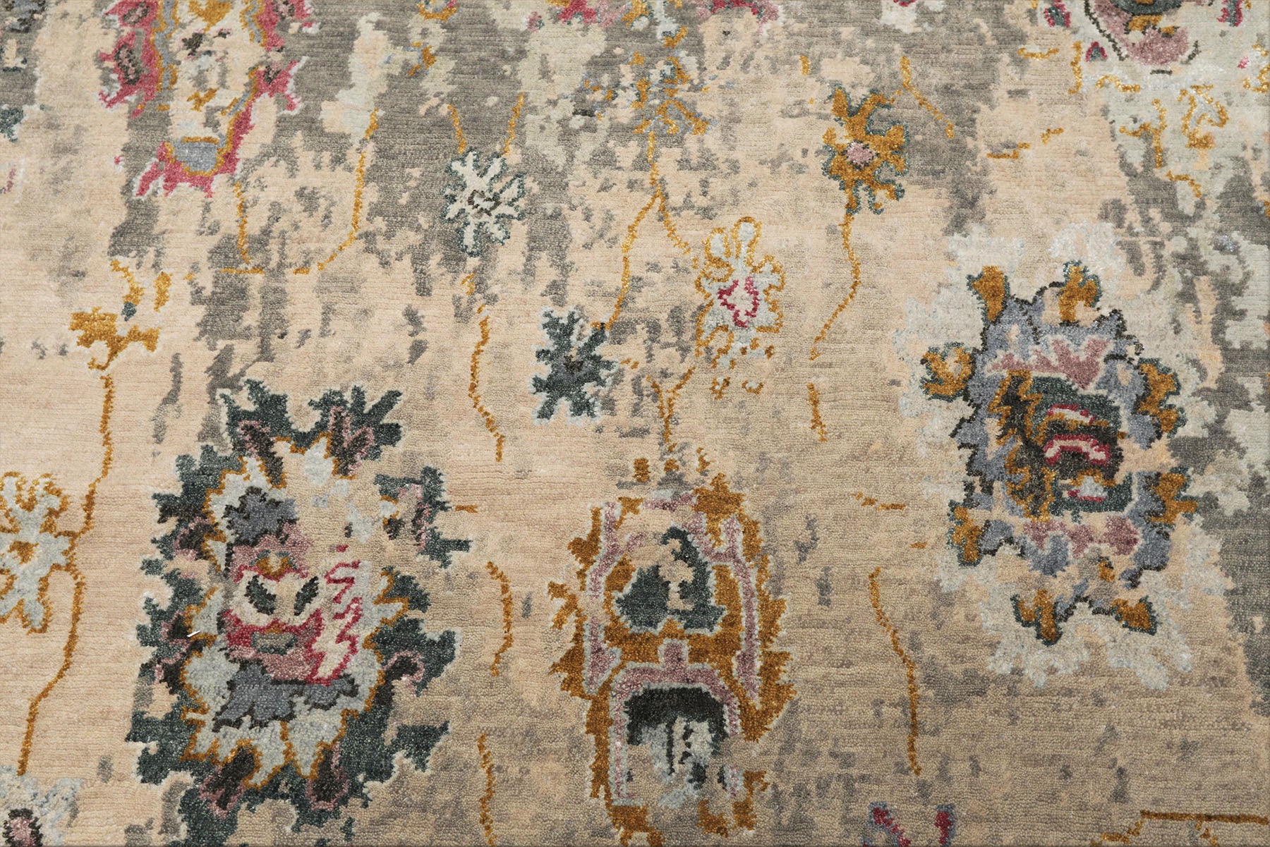 6x9 Taupe, Beige, Gray Color Hand Knotted Sherpa Wool & Bamboo Silk  Oriental Rug